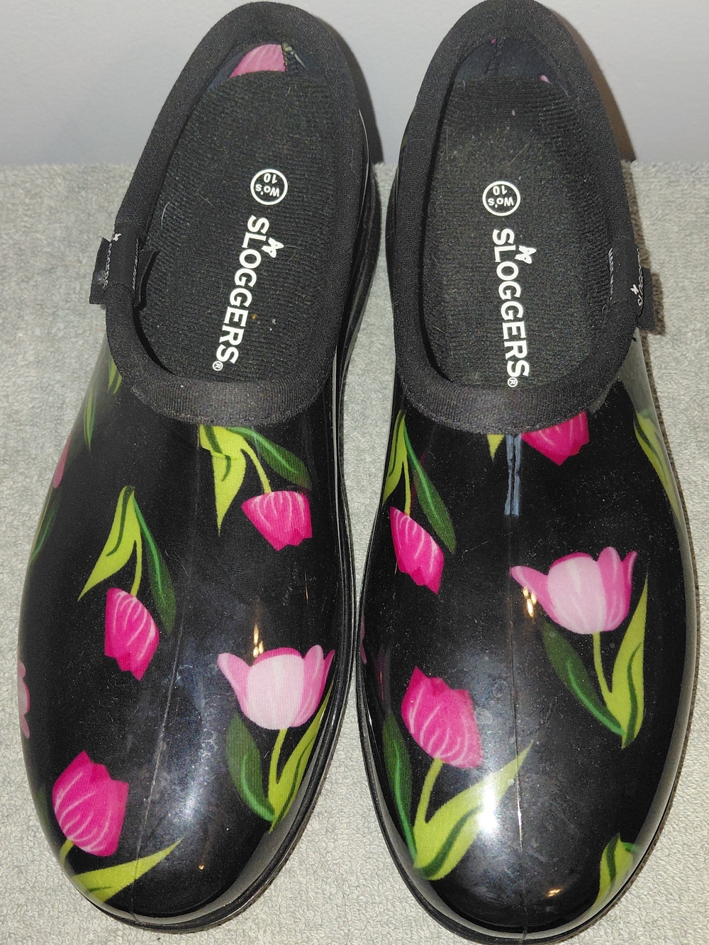 Sloggers Women's Black Floral Waterproof Garden Clogs - Pink Tulip